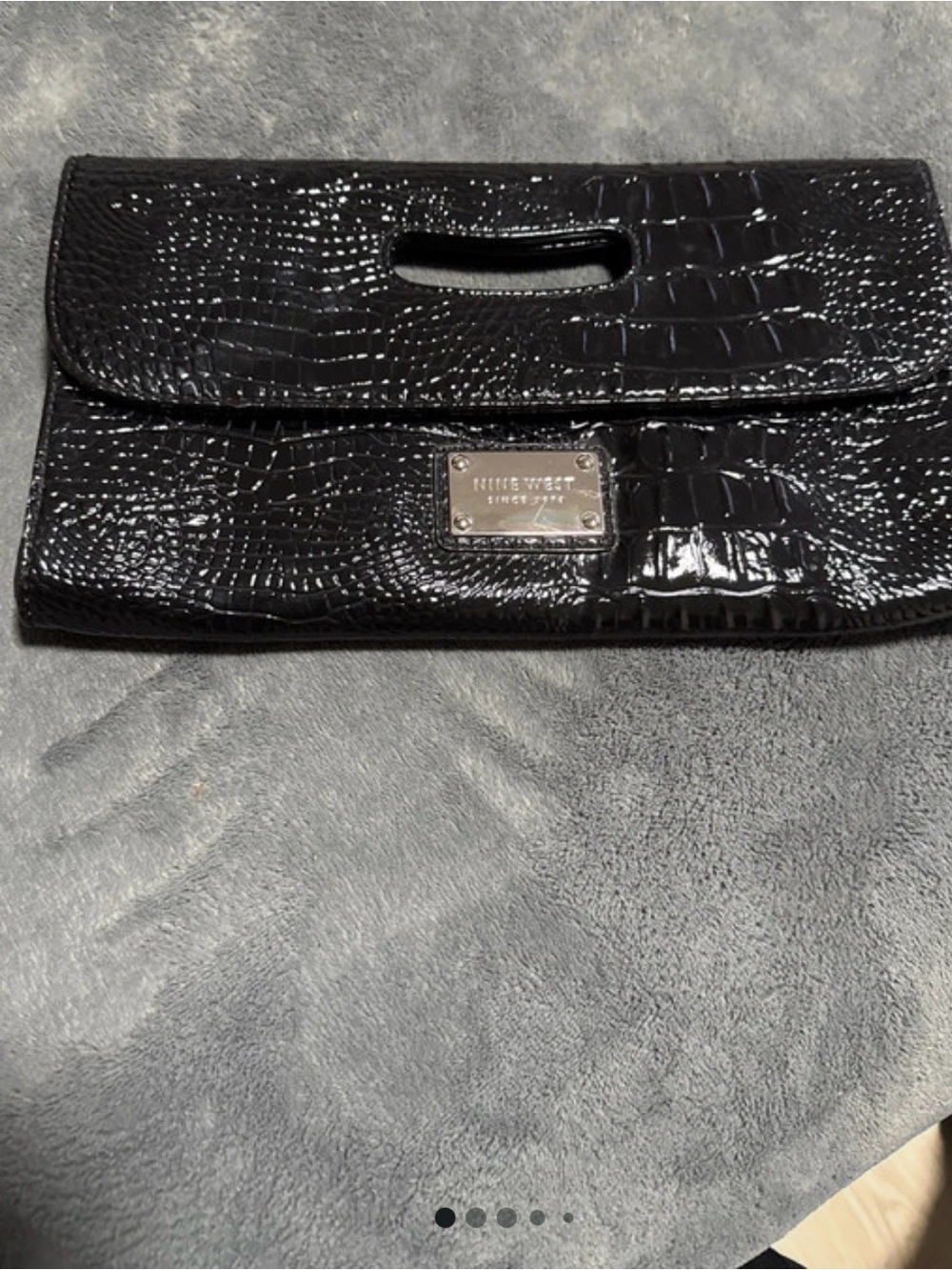 Nine West Black Croc-Embossed Patent Wristlet Clutch